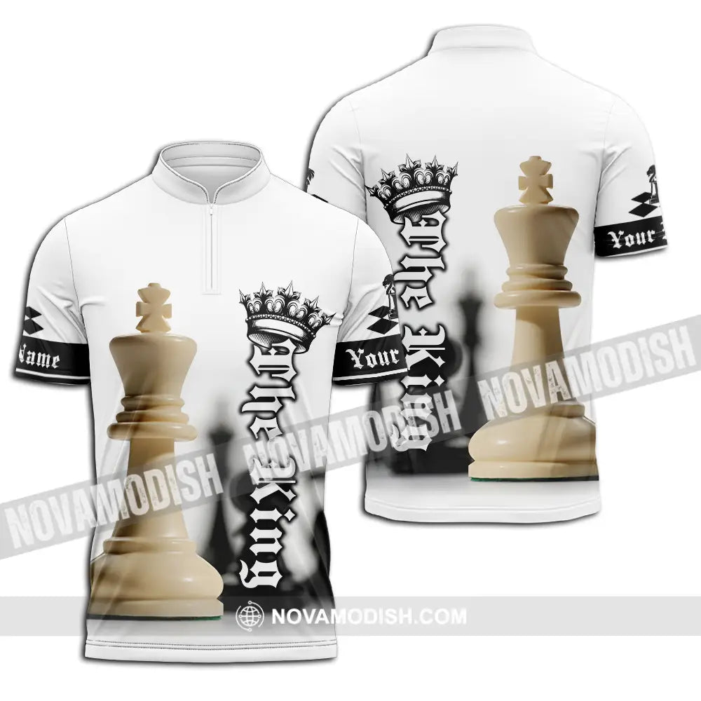 Unisex Shirt - Custom Text Shirt The King Chess Zipper Polo Shirt / S T-shirt