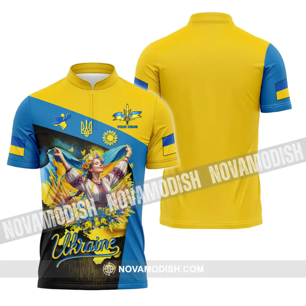 Unisex Shirt - Custom Text Shirt Ukraine Shirt Zipper Polo Shirt / S T-shirt