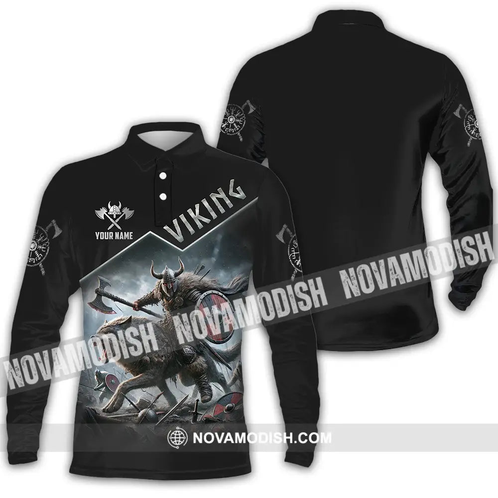 Unisex Shirt - Custom Text Shirt Viking Long Sleeve Polo / S T-shirt