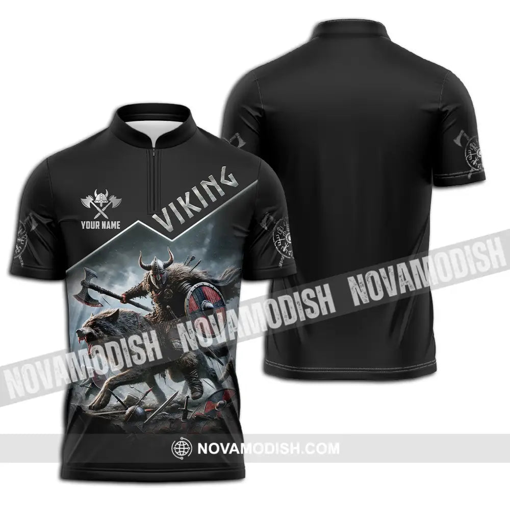 Unisex Shirt - Custom Text Shirt Viking Zipper Polo Shirt / S T-shirt