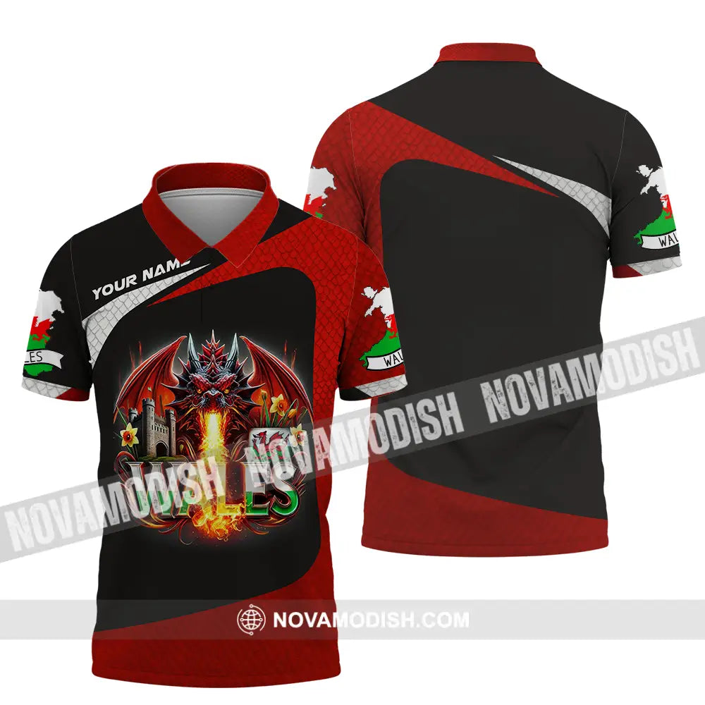 Unisex Shirt - Custom Text Wales Polo / S T-Shirt