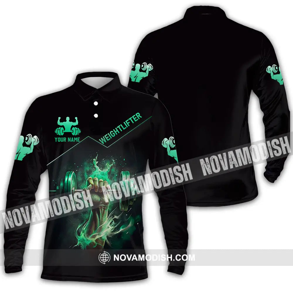 Unisex Shirt - Custom Text Shirt Weightlifter Long Sleeve Polo / S T-shirt