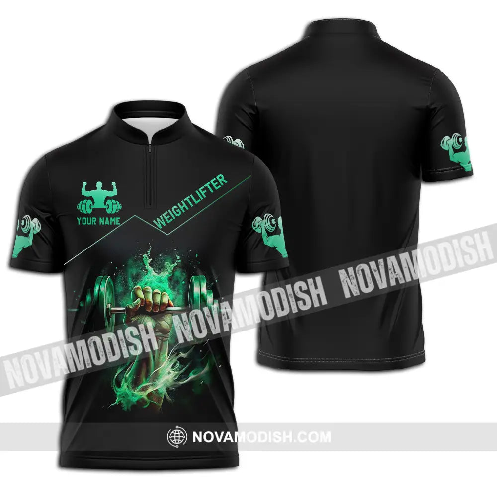 Unisex Shirt - Custom Text Shirt Weightlifter Zipper Polo Shirt / S T-shirt