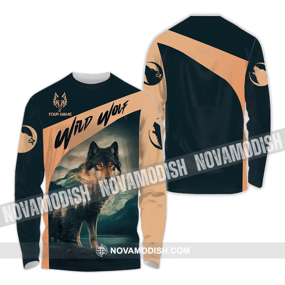 Unisex Shirt - Custom Text Wild Wolf Long Sleeve / S T-Shirt