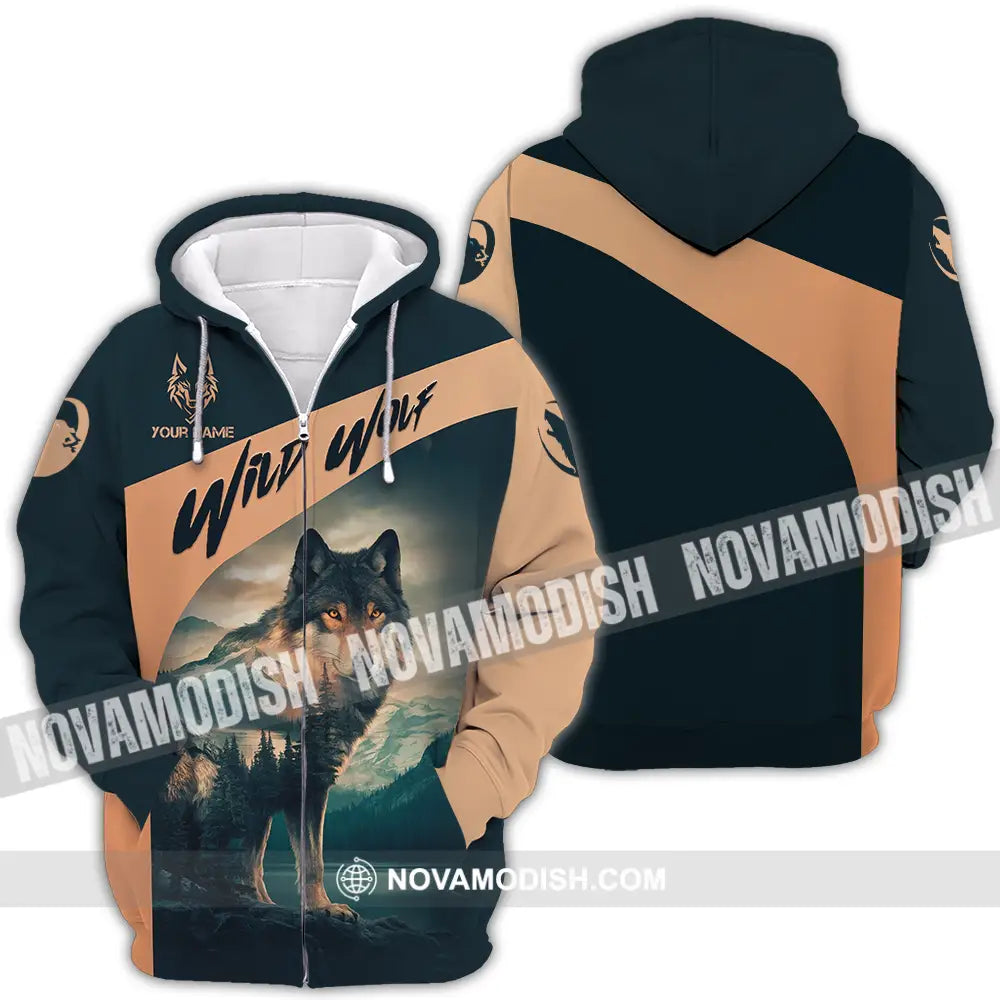 Unisex Shirt - Custom Text Wild Wolf Zipper Hoodie / S T-Shirt