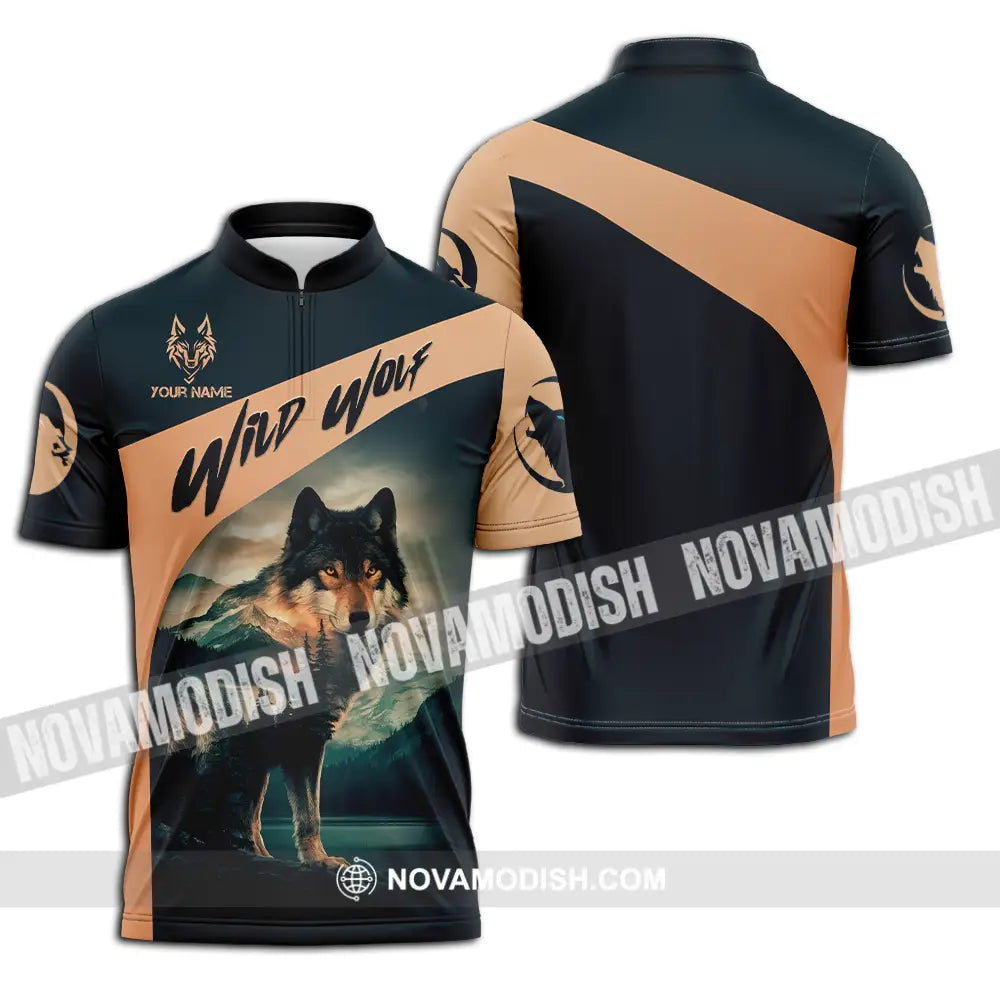 Unisex Shirt - Custom Text Wild Wolf Zipper Polo / S T-Shirt