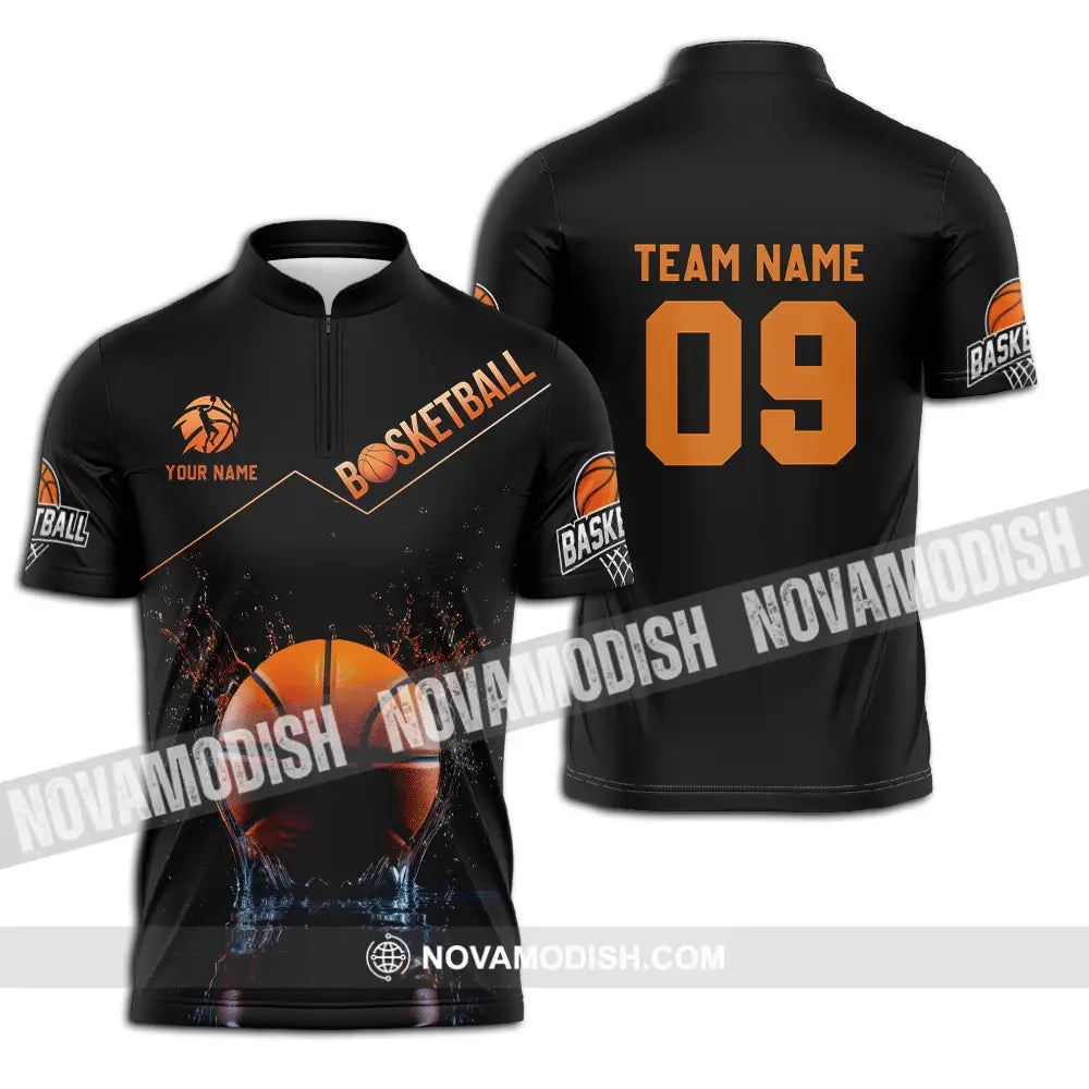 Unisex Shirt - Custom Texts Shirt Basketball Zipper Polo Shirt / S T-shirt