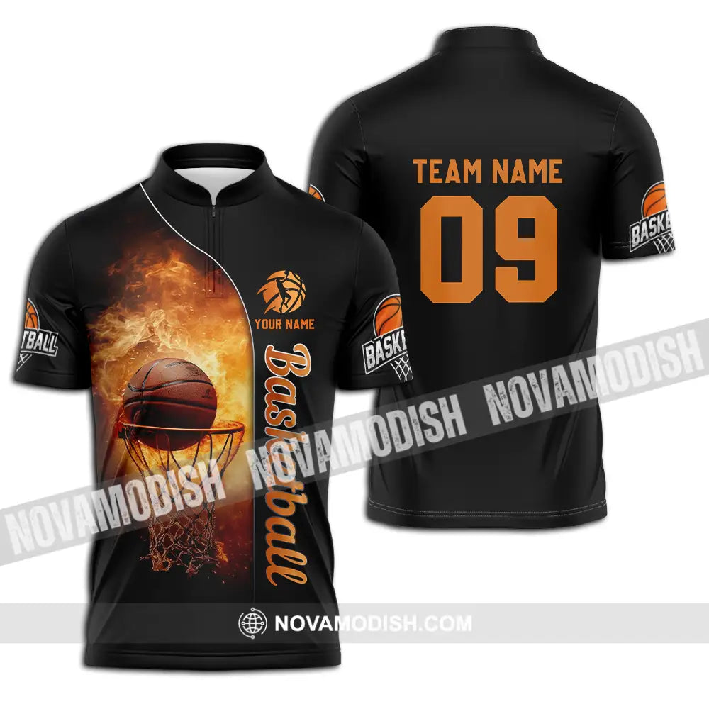 Unisex Shirt - Custom Texts Shirt Basketball Zipper Polo Shirt / S T-shirt