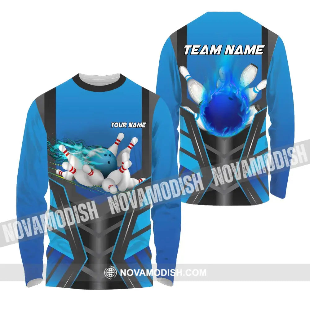 Unisex Shirt - Custom Texts Blue Fire Bowing Sport Shirt Long Sleeve Shirt / S T-shirt