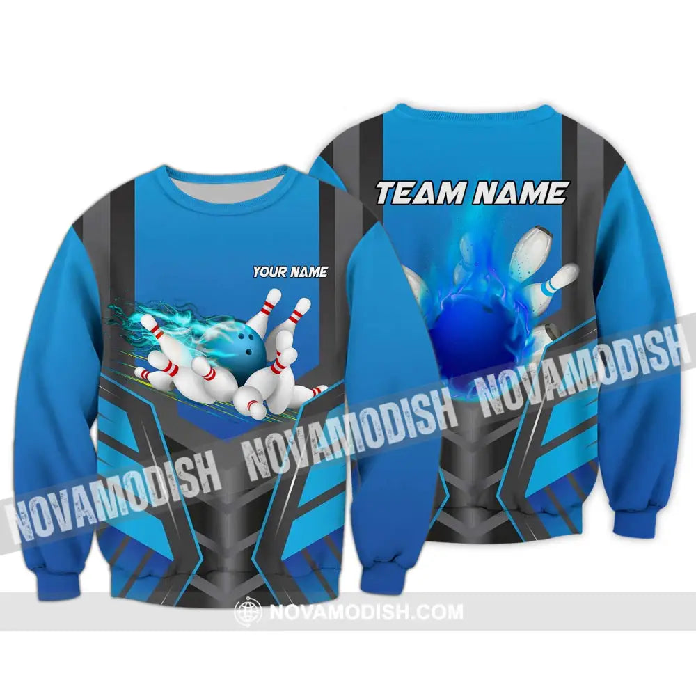 Unisex Shirt - Custom Texts Blue Fire Bowing Sport Shirt Long Sleeve / S T-shirt