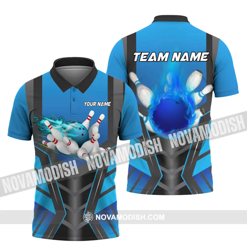 Unisex Shirt - Custom Texts Blue Fire Bowing Sport Shirt Polo Shirt / S T-shirt