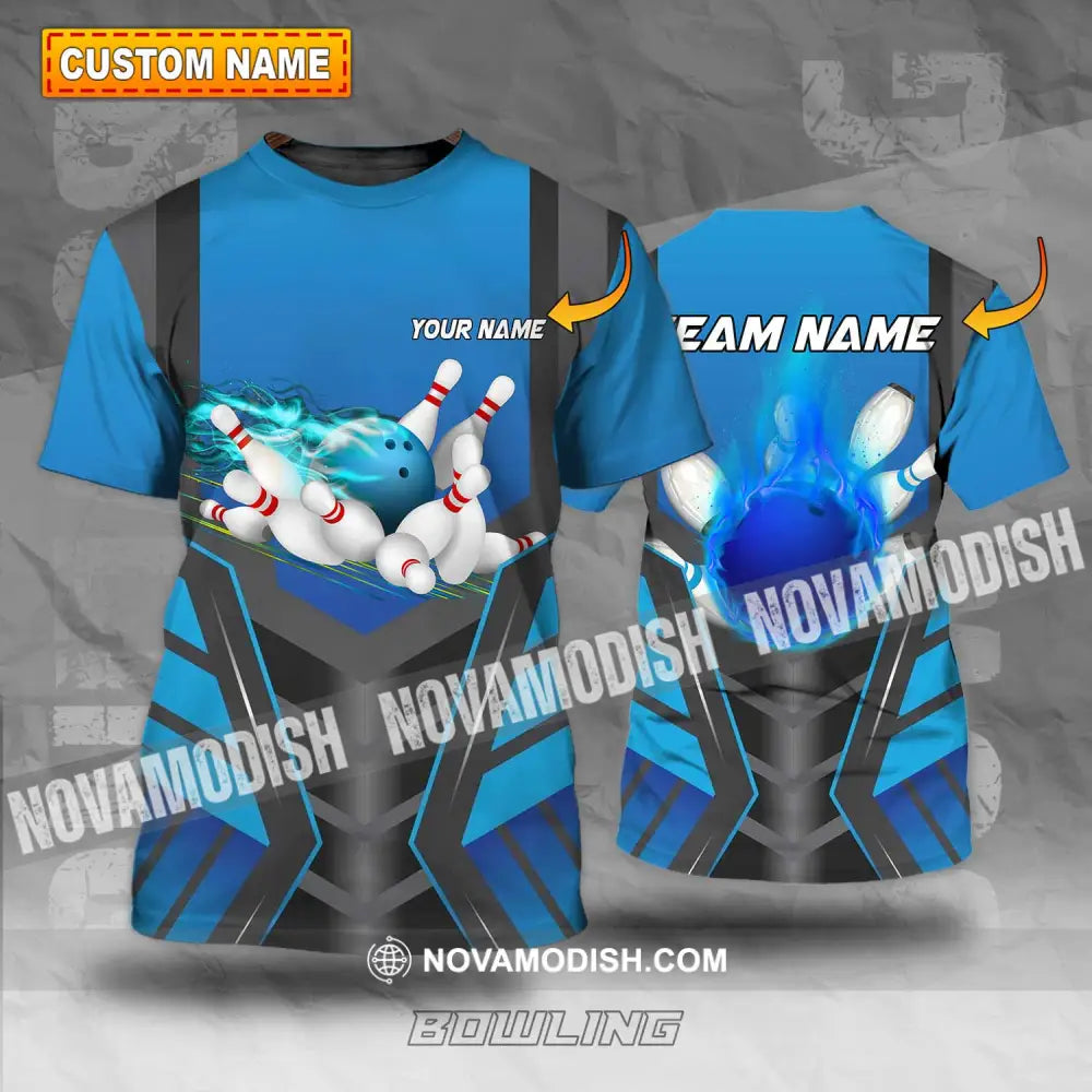 Unisex Shirt - Custom Texts Blue Fire Bowing Sport Shirt T-shirt