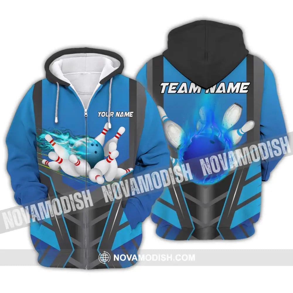 Unisex Shirt - Custom Texts Blue Fire Bowing Sport Shirt Zipper Hoodie / S T-shirt