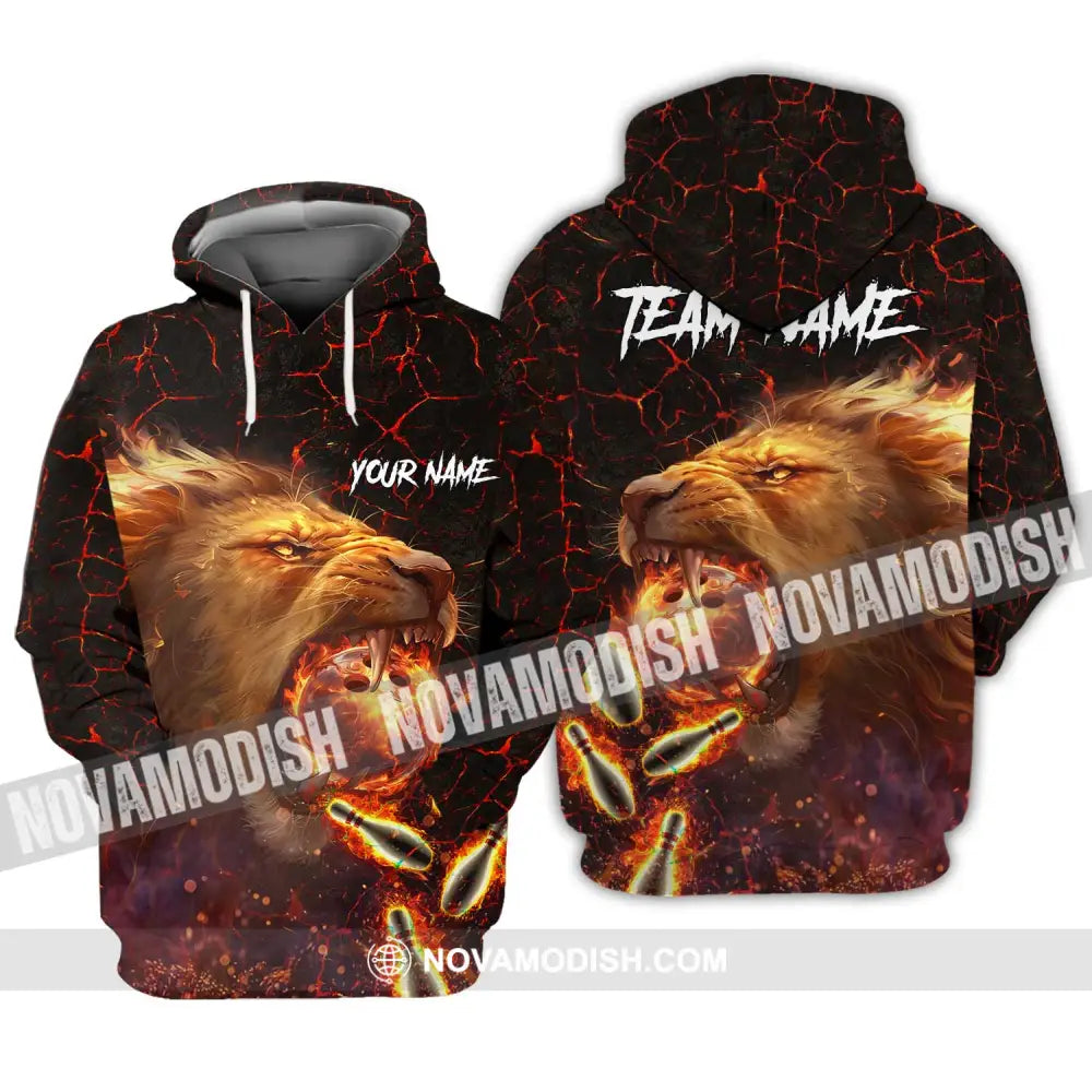 Unisex Shirt - Custom Texts Fire Lion Bowling Sport Shirt For Player Hoodie / S T-shirt