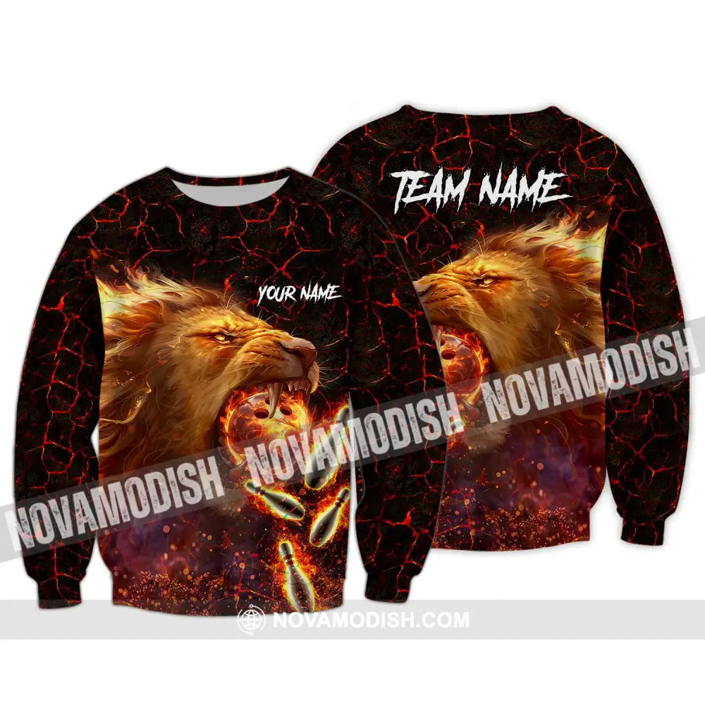 Unisex Shirt - Custom Texts Fire Lion Bowling Sport Shirt For Player Long Sleeve / S T-shirt