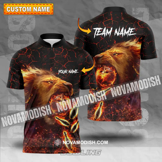 Unisex Shirt - Custom Texts Fire Lion Bowling Sport Shirt For Player T-shirt