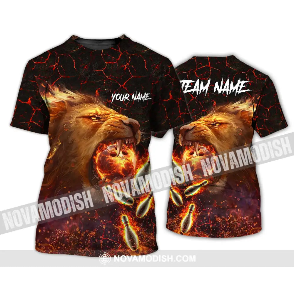 Unisex Shirt - Custom Texts Fire Lion Bowling Sport Shirt For Player T-Shirt / S T-shirt