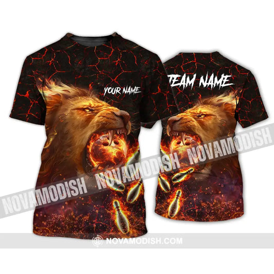 Unisex Shirt - Custom Texts Fire Lion Bowling Sport Shirt For Player T-Shirt / S T-shirt