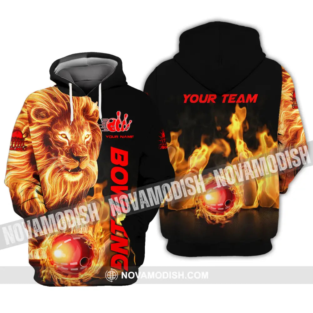 Unisex Shirt - Custom Texts Fire Lion Bowling Sport Shirt Hoodie / S T-shirt