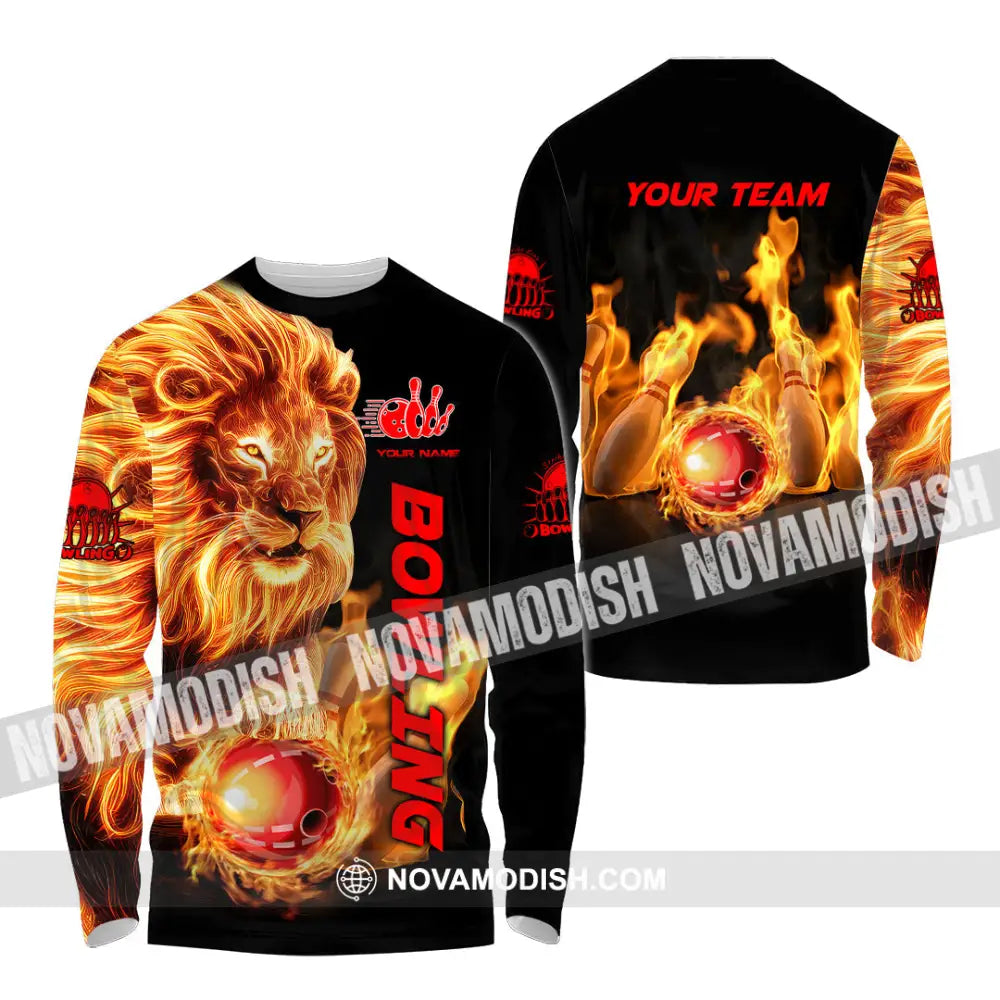 Unisex Shirt - Custom Texts Fire Lion Bowling Sport Shirt Long Sleeve Shirt / S T-shirt