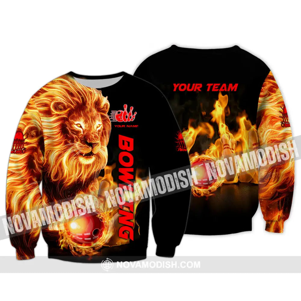 Unisex Shirt - Custom Texts Fire Lion Bowling Sport Shirt Long Sleeve / S T-shirt