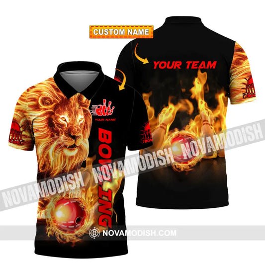 Unisex Shirt - Custom Texts Fire Lion Bowling Sport Shirt T-shirt