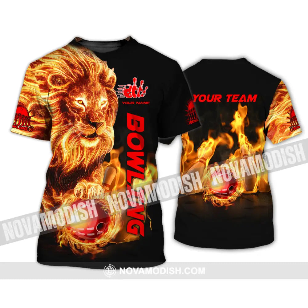 Unisex Shirt - Custom Texts Fire Lion Bowling Sport Shirt T-Shirt / S T-shirt
