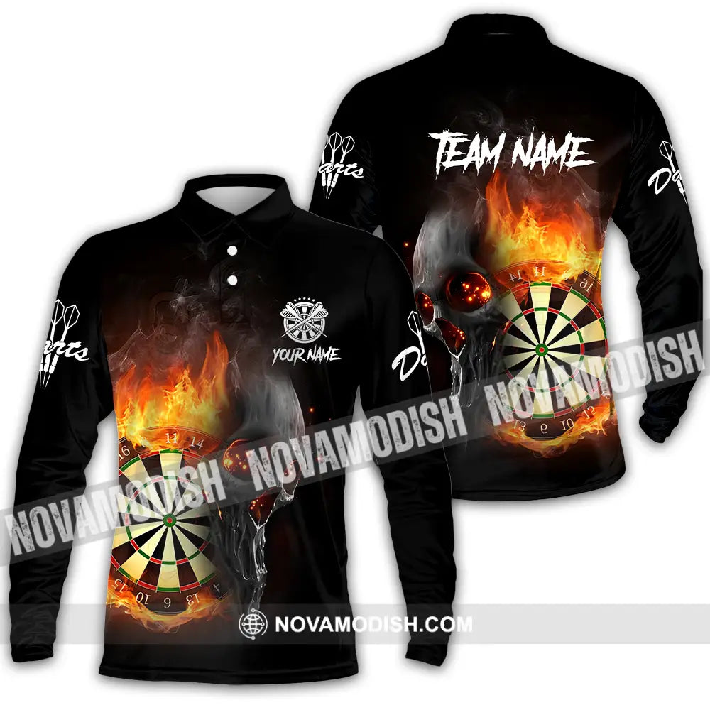 Unisex Shirt - Custom Texts Fire Lion Darts Sport Shirt For Player Long Sleeve Polo / S T-shirt