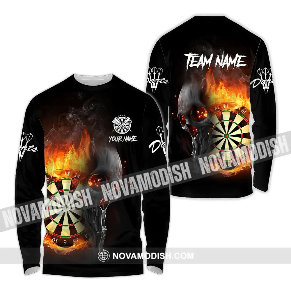 Unisex Shirt - Custom Texts Fire Lion Darts Sport Shirt For Player Long Sleeve Shirt / S T-shirt