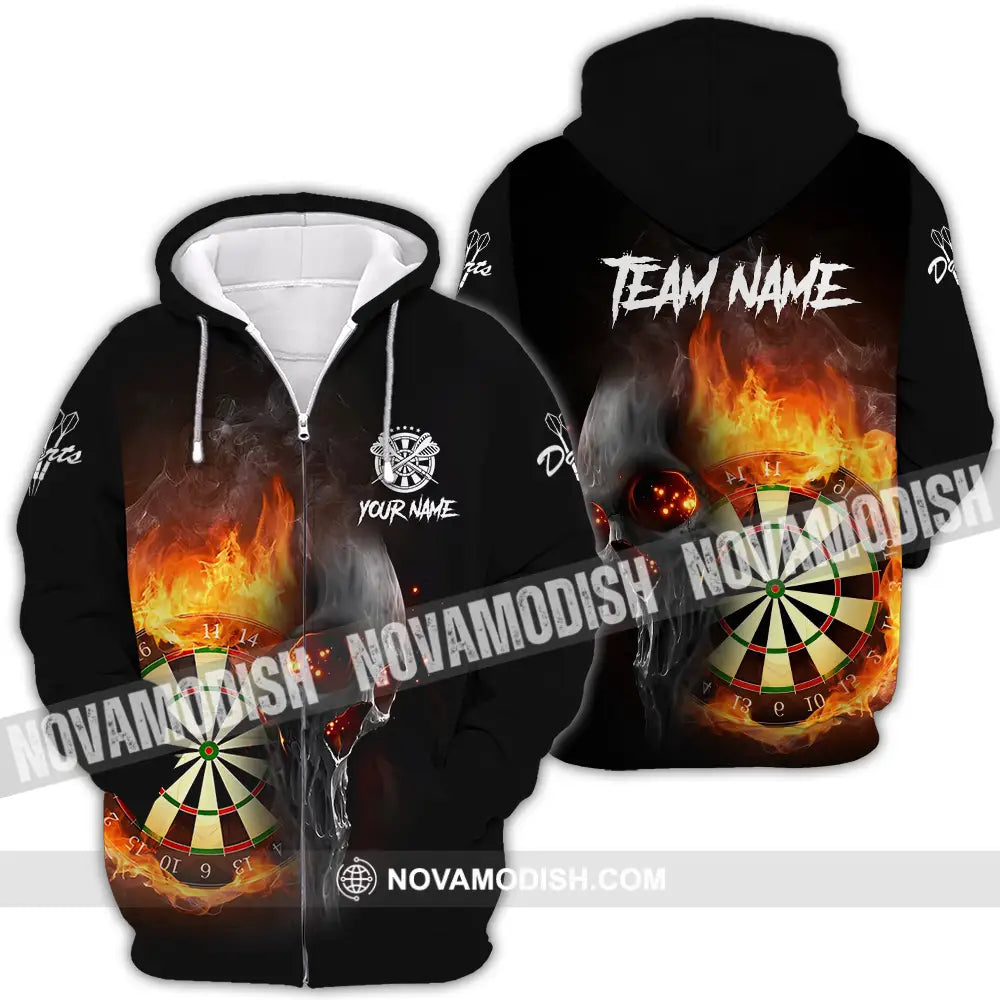 Unisex Shirt - Custom Texts Fire Lion Darts Sport Shirt For Player Zipper Hoodie / S T-shirt