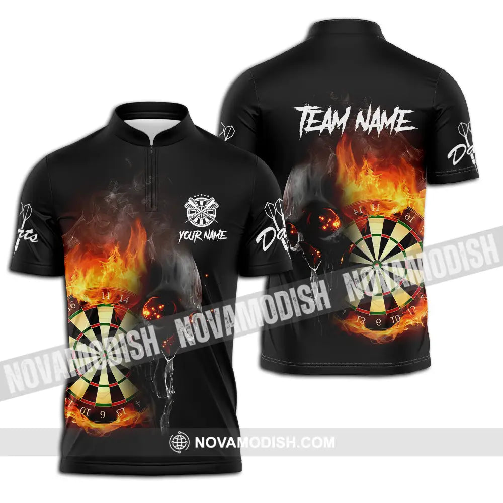 Unisex Shirt - Custom Texts Fire Lion Darts Sport Shirt For Player Zipper Polo Shirt / S T-shirt