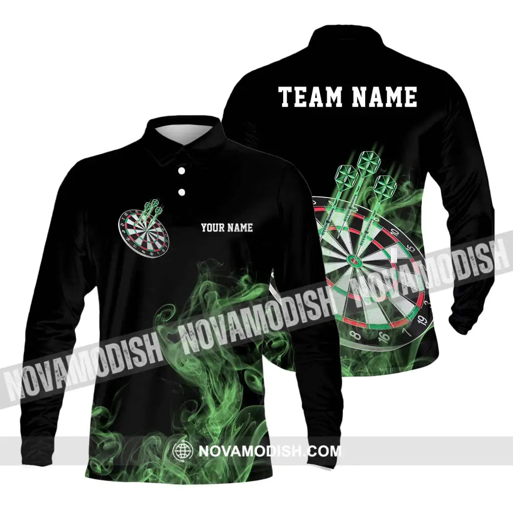 Unisex Shirt - Custom Texts Green Darts Player Sport Shirt Long Sleeve Polo / S T-shirt