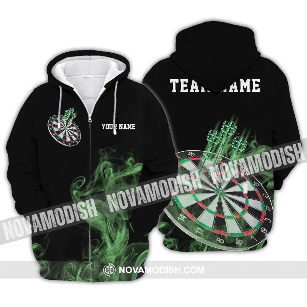 Unisex Shirt - Custom Texts Green Darts Player Sport Shirt Zipper Hoodie / S T-shirt