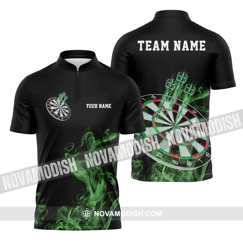 Unisex Shirt - Custom Texts Green Darts Player Sport Shirt Zipper Polo Shirt / S T-shirt