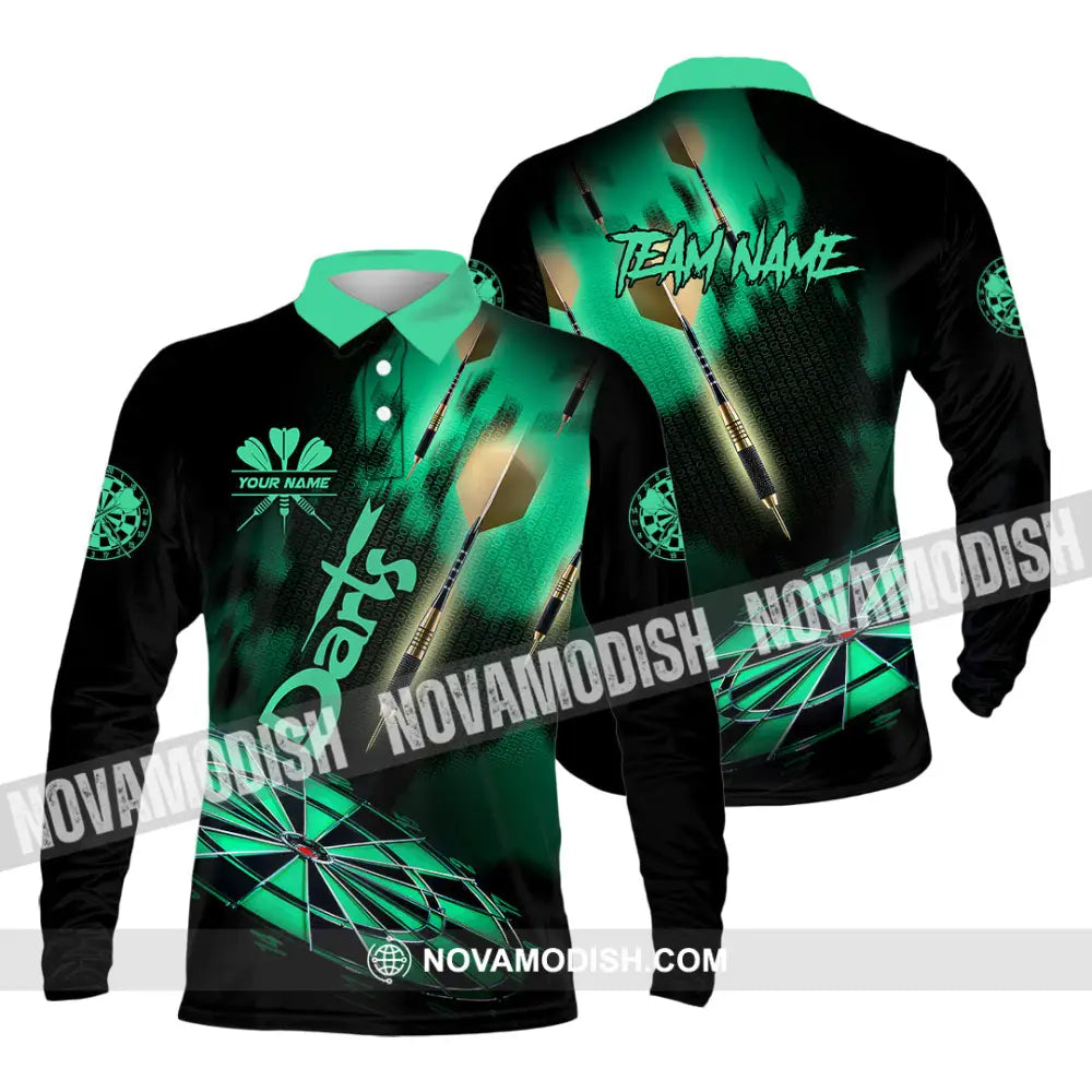 Unisex Shirt - Custom Texts Green Light Darts Sport Shirt Long Sleeve Polo / S T-shirt