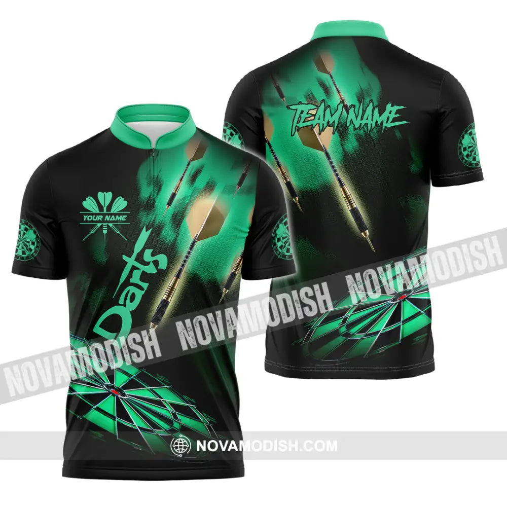 Unisex Shirt - Custom Texts Green Light Darts Sport Shirt Zipper Polo Shirt / S T-shirt