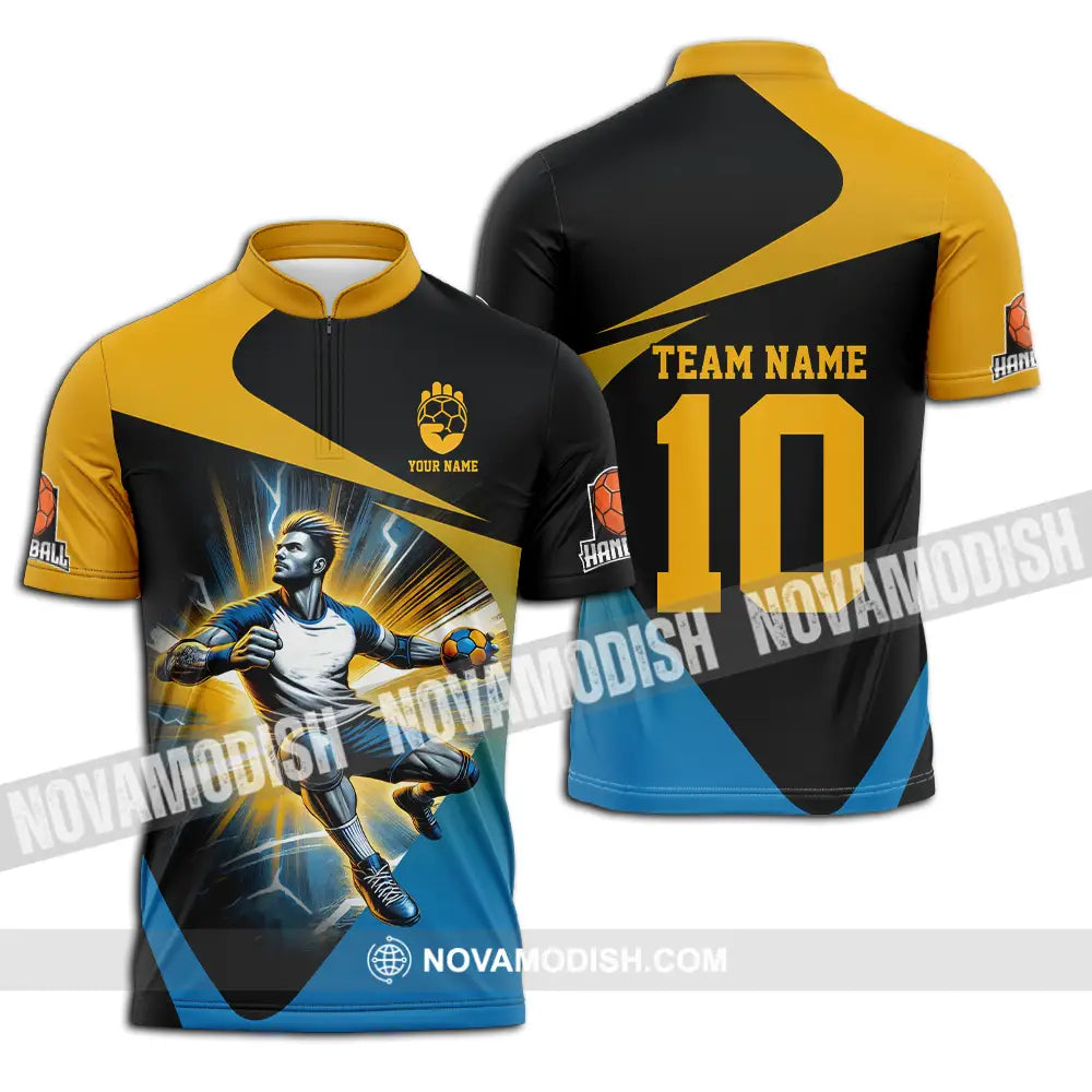 Unisex Shirt - Custom Texts Handball Shirt Handball Player Zipper Polo Shirt / S T-shirt