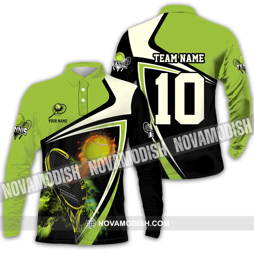 Unisex Shirt - Custom Texts Sport Shirt Fire Tennis Ball Long Sleeve Polo / S T-shirt