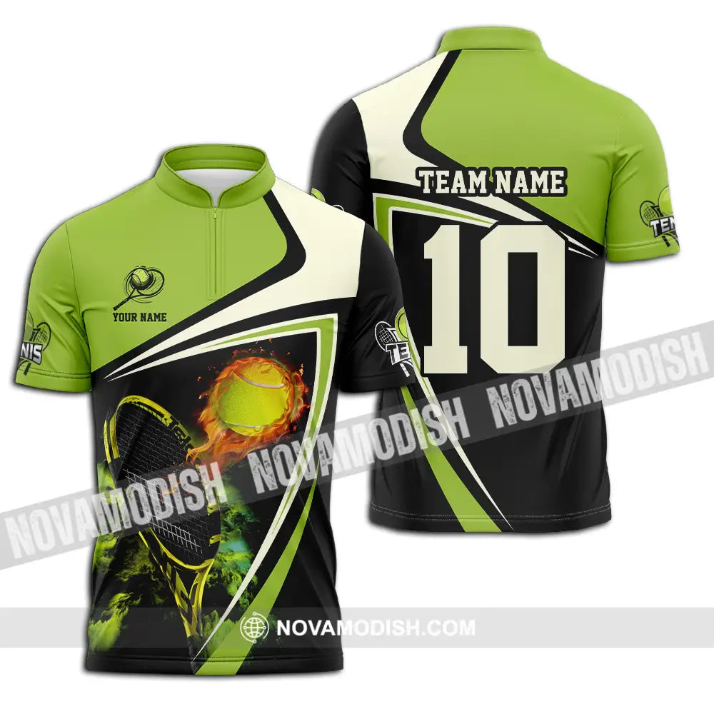 Unisex Shirt - Custom Texts Sport Shirt Fire Tennis Ball Zipper Polo Shirt / S T-shirt