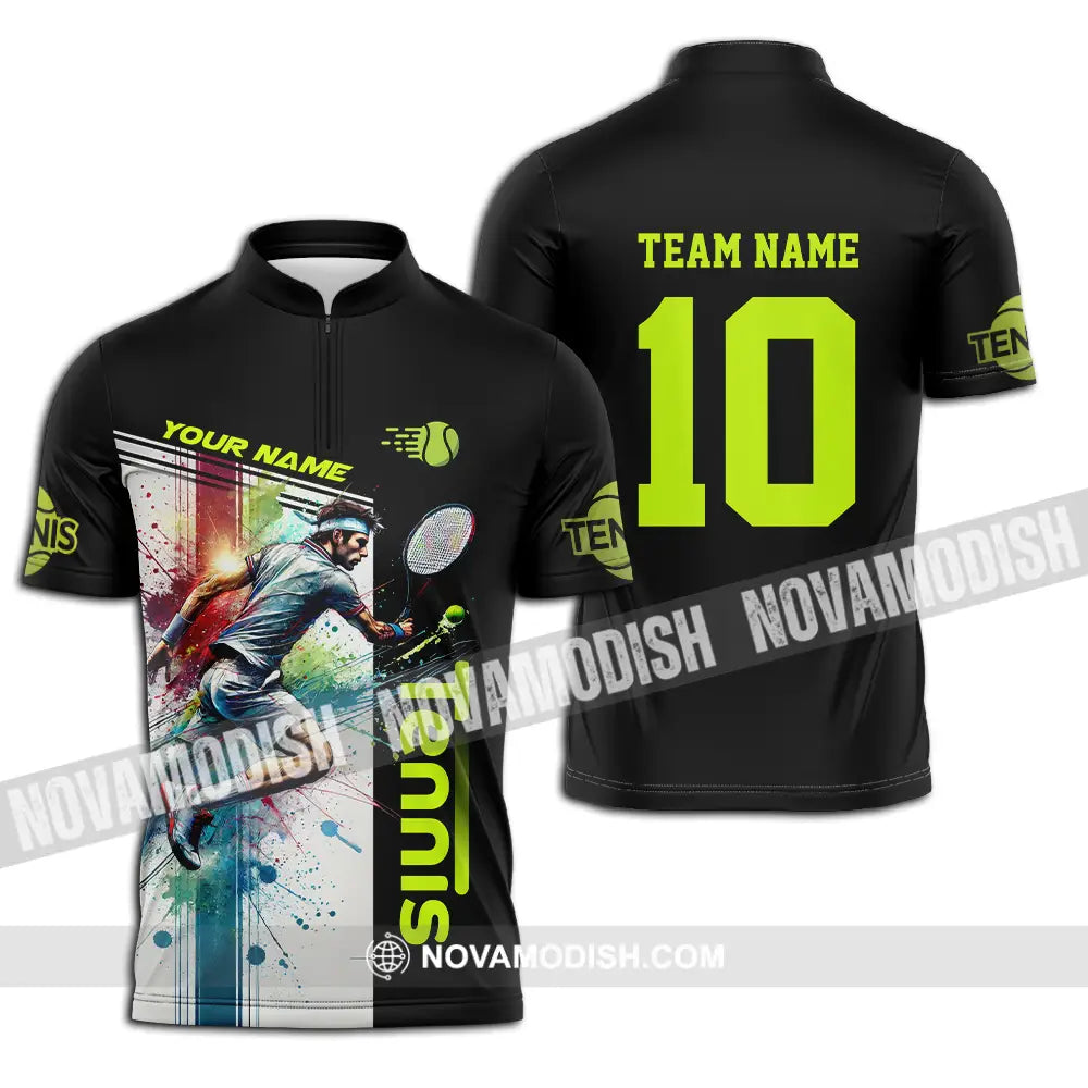 Unisex Shirt - Custom Texts Sport Shirt Tennis Lover Zipper Polo Shirt / S T-shirt