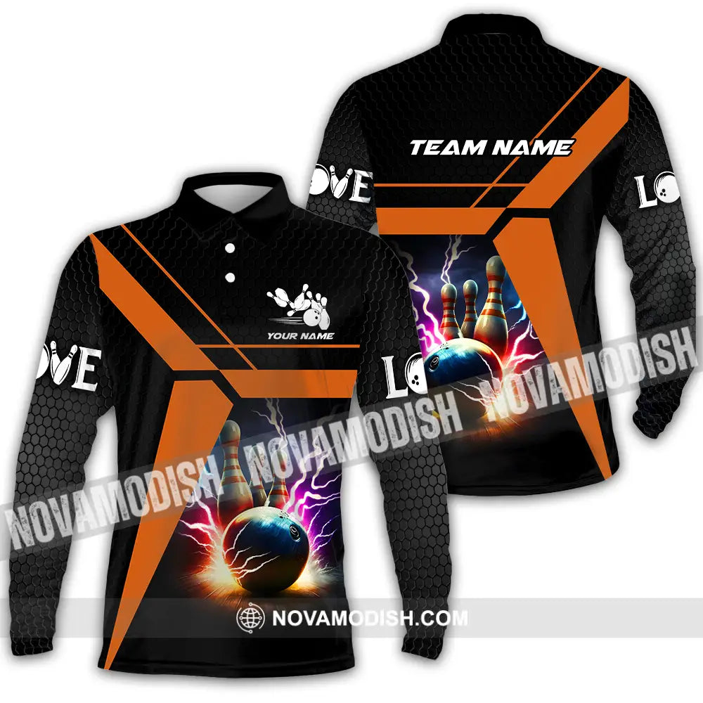 Unisex Shirt - Custom Texts Thunder Bowling Sport Shirt Long Sleeve Polo / S T-shirt