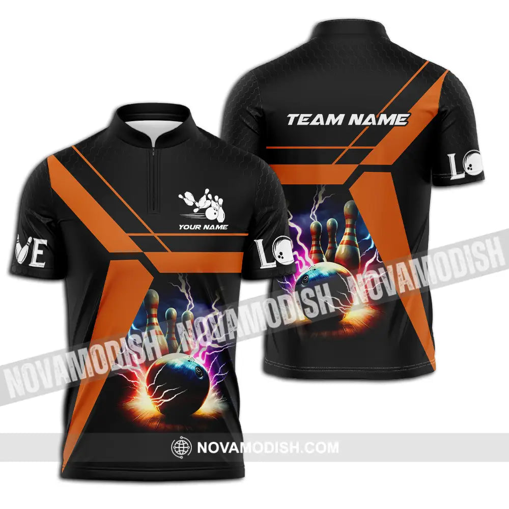 Unisex Shirt - Custom Texts Thunder Bowling Sport Shirt Zipper Polo Shirt / S T-shirt