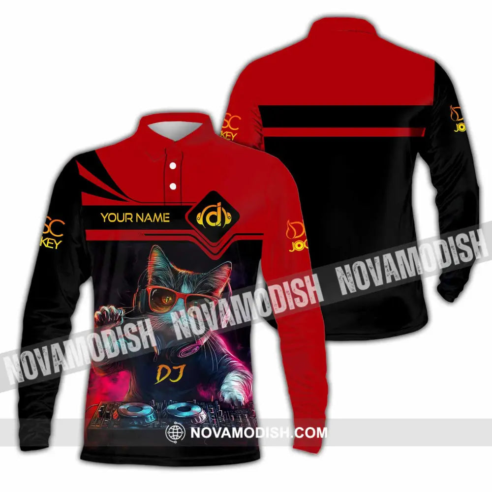 Unisex Shirt - Custom The DJ Cat Shirt Long Sleeve Polo / S T-shirt
