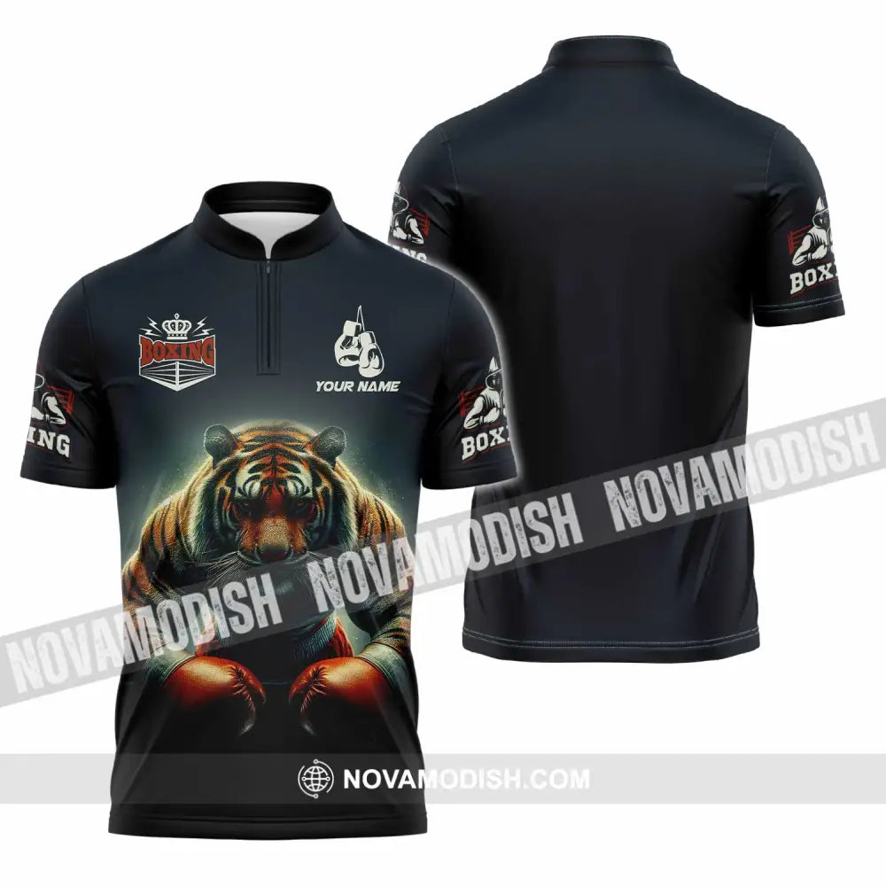 Unisex Shirt - Custom Tiger Boxing Lover Classic Shirt Zipper Polo Shirt / S T-shirt