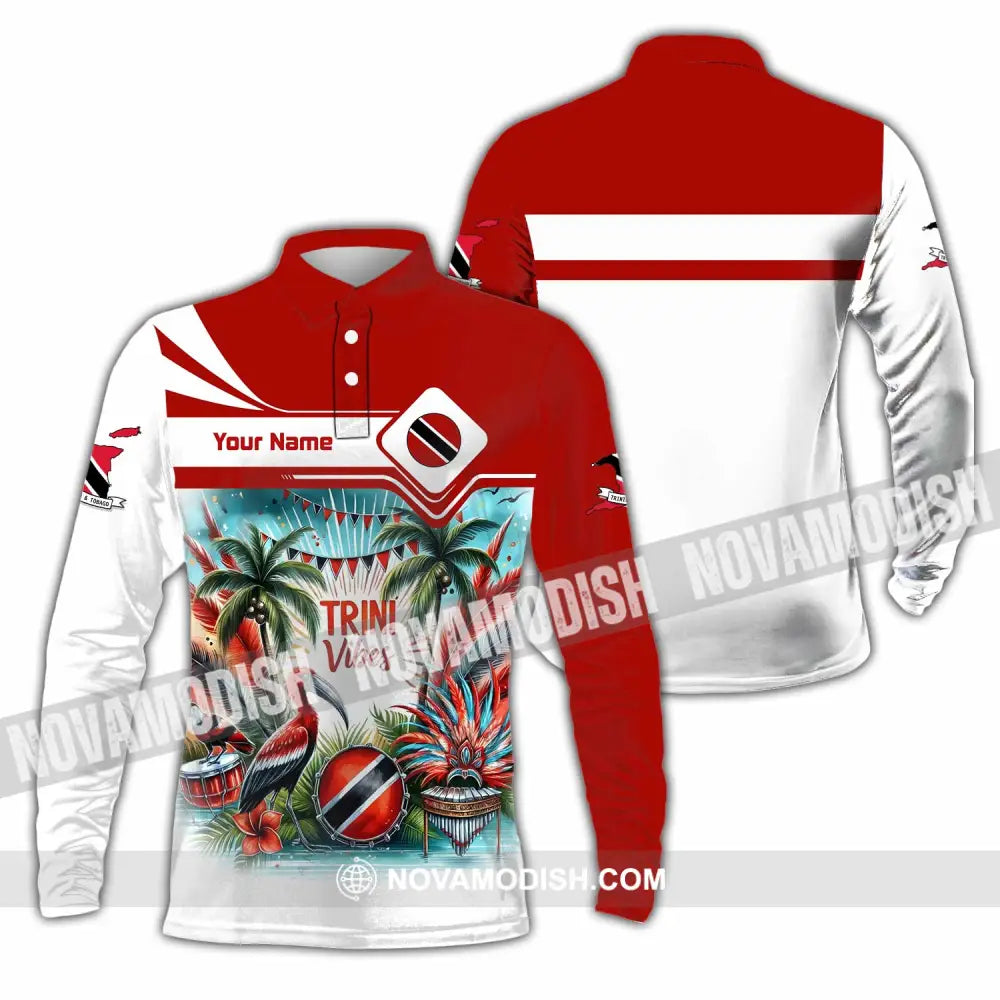 Unisex Shirt - Custom Trini Vibes Shirt - Long Sleeve Polo / S - T-shirt