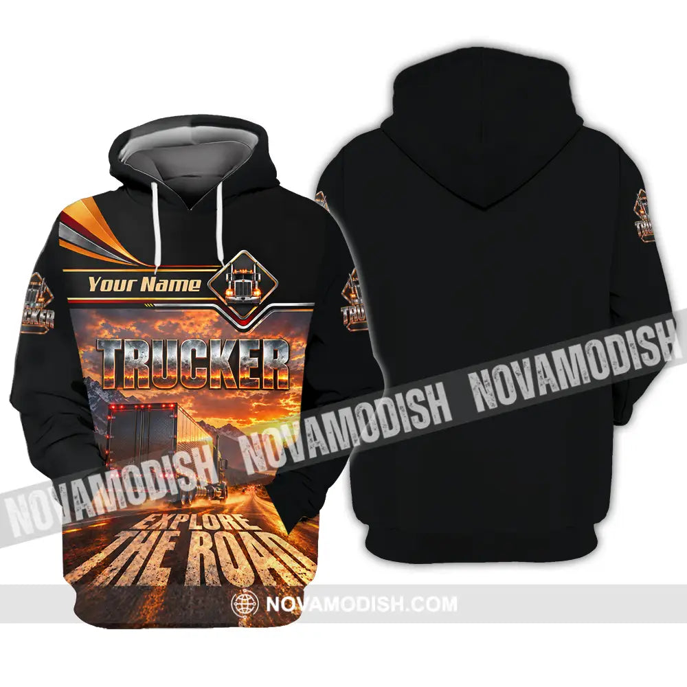 Unisex Shirt - Custom Trucker Explore The Road Shirt - Hoodie / S - T-shirt