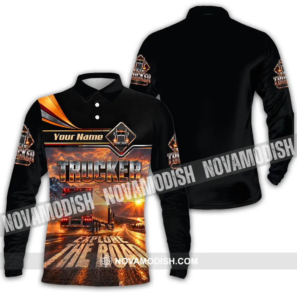 Unisex Shirt - Custom Trucker Explore The Road Shirt - Long Sleeve Polo / S - T-shirt