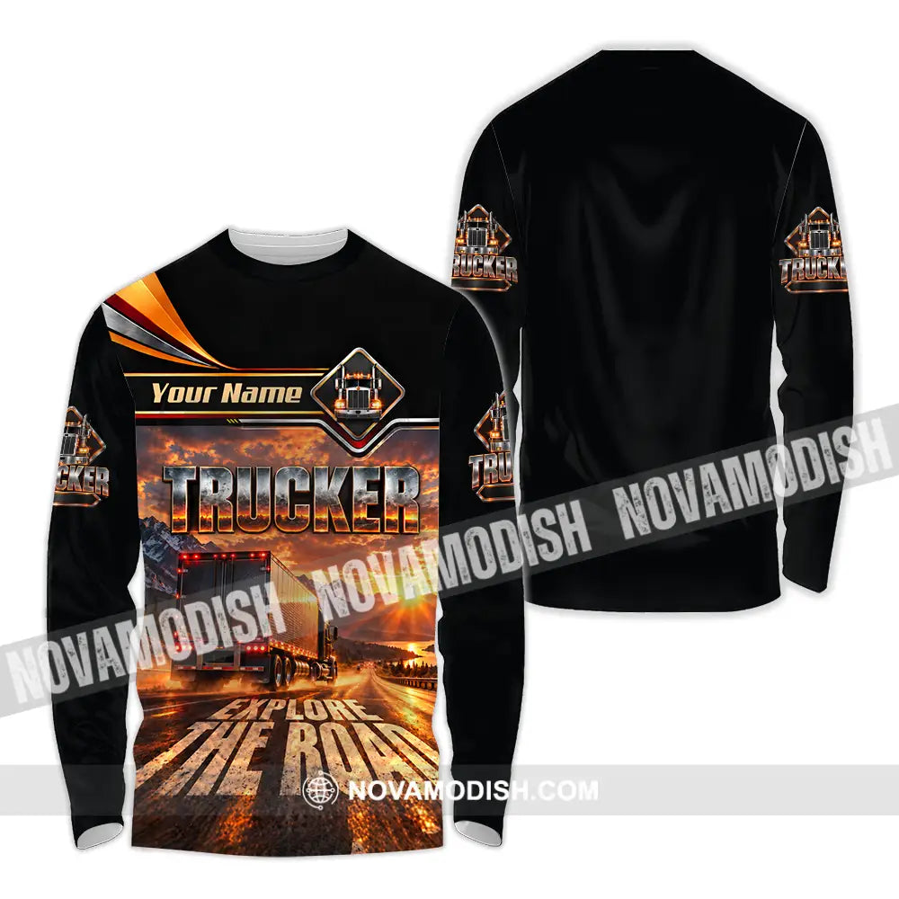 Unisex Shirt - Custom Trucker Explore The Road Shirt - Long Sleeve Shirt / S - T-shirt