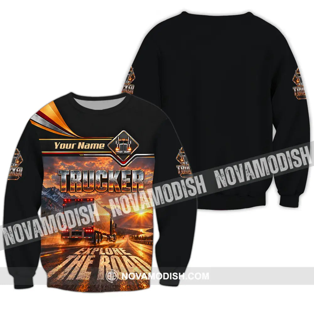 Unisex Shirt - Custom Trucker Explore The Road Shirt - Long Sleeve / S - T-shirt