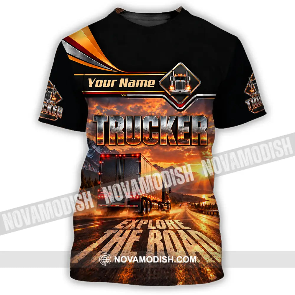 Unisex Shirt - Custom Trucker Explore The Road Shirt - T-Shirt / S - T-shirt